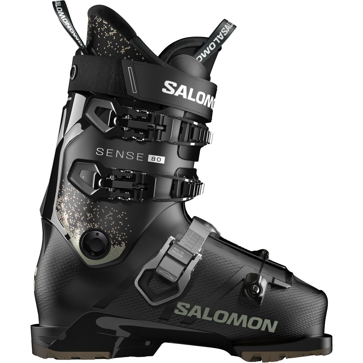 MAIN IMAGE OF SALOMON MENS SENSE 80 GW DOWNHILL SKI BOOT IN BLACK/BLACK/NIRVANA 26.5 WITH SOFT FLEX…