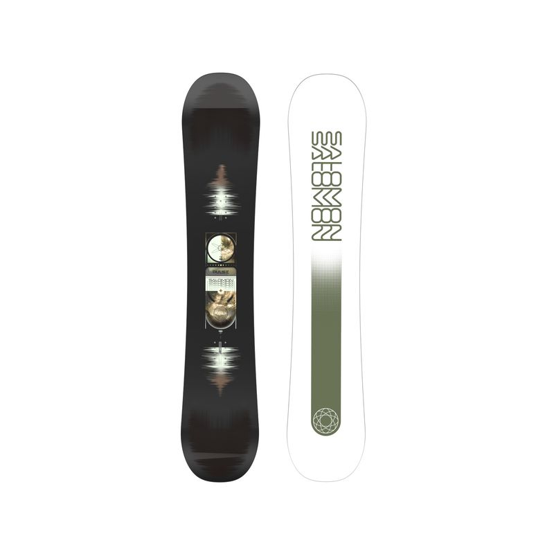 GRAPHIC VIEW OF SALOMON MENS PULSE SNOWBOARD FEATURES DIRECTIONAL TWIN SHAPE AND FORGIVING PROFILE …