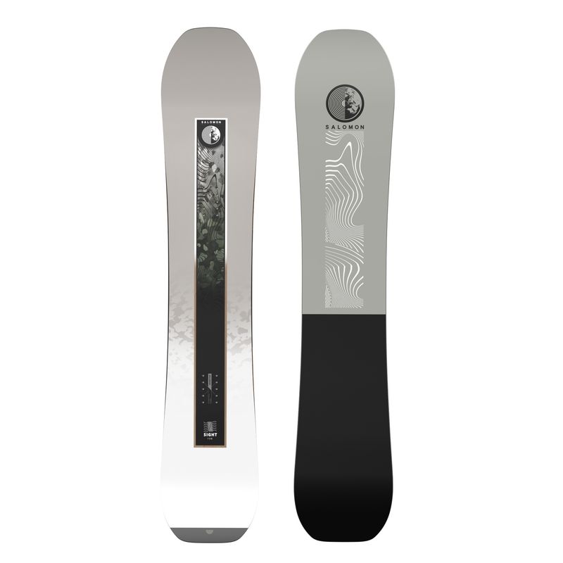 GRAPHIC VIEW OF SALOMON MENS SIGHT SNOWBOARD FEATURES ENHANCED TURNING SENSATION AND TAPERED DIRECT…