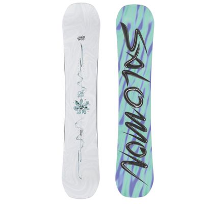 GRAPHIC VIEW OF SALOMON WOMENS OH YEAH SNOWBOARD FEATURES MEDIUM-SOFT FLEX AND TRUE TWIN SHAPE FOR …