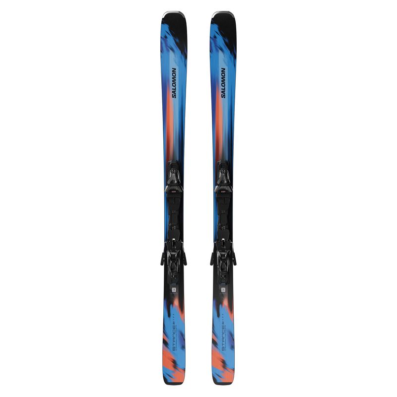 TOPSHEET VIEW OF SALOMON MENS STANCE 84 + MI12 DOWNHILL SKIS FEATURES POPLAR WOOD CORE AND TITANAL …