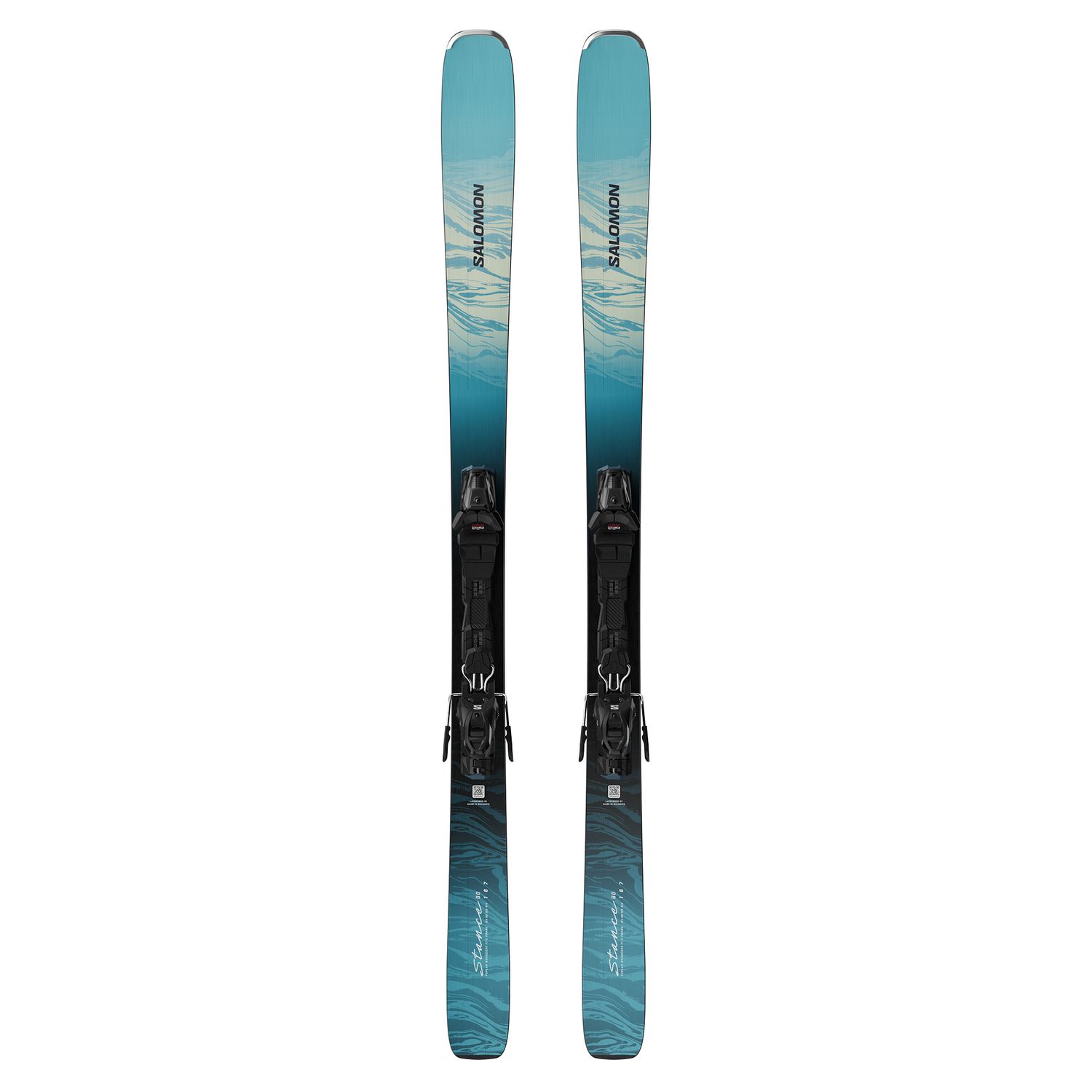 MAIN IMAGE OF SALOMON WOMENS STANCE 80 + M10 DOWNHILL SKIS IN ALASKAN BLUE/PORCELAIN/LIME CREAM 141…