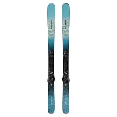 TOPSHEET VIEW OF SALOMON WOMENS STANCE 80 + M10 DOWNHILL SKIS FEATURES WOOD CORE FOR STABILITY AND …