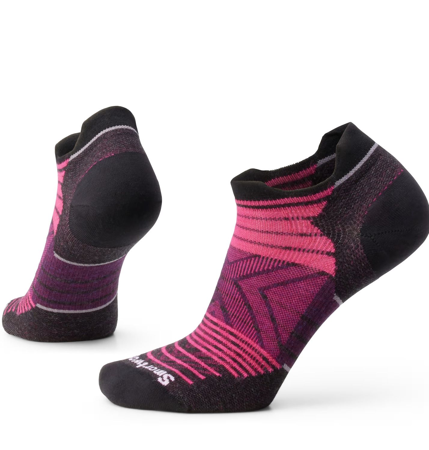 SMARTWOOL WOMENS RUN ZERO CUSHION STRIPE LOW ANKLE SOCKS 25, Color: POWER PINK, Size: MEDIUM
