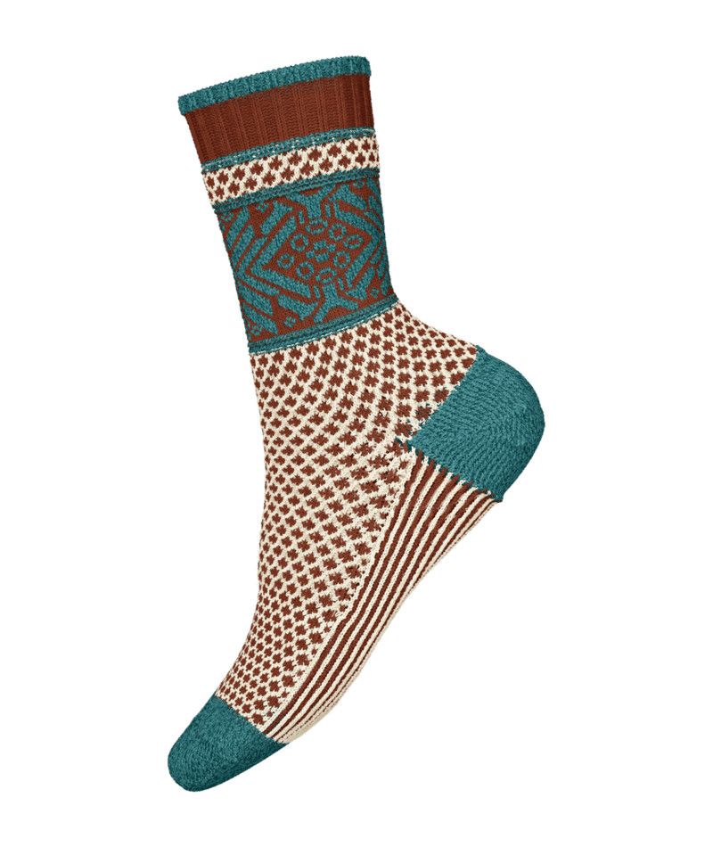 SMARTWOOL UNISEX EVERYDAY POPCORN SNOWFLAKE PATTERN CREW SOCKS 24, Color: CASCADE GREEN, Size: SMALL