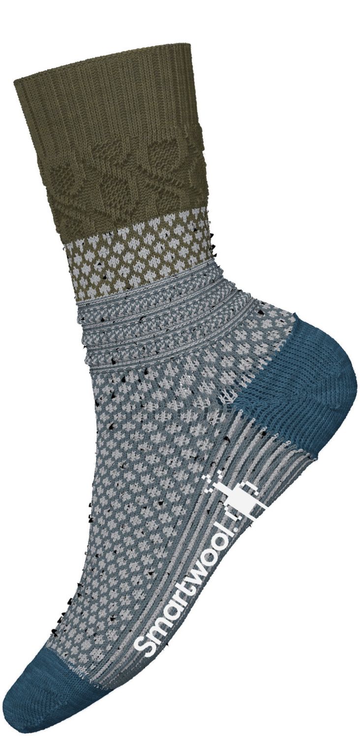 SMARTWOOL UNISEX EVERYDAY POPCORN CABLE CREW SOCKS 25, Color: WINTER MOSS, Size: SMALL