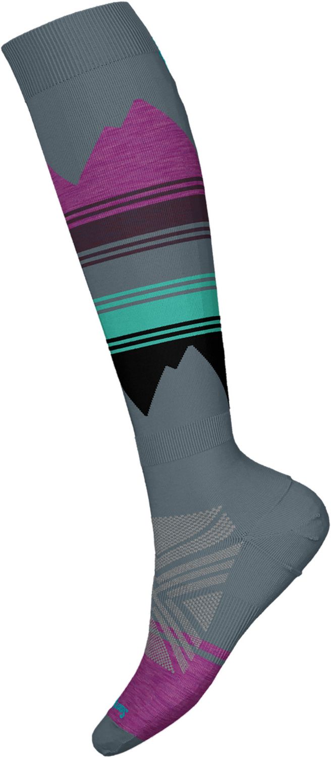 SMARTWOOL WOMENS SKI TARGETED CUSHION PATTERN OTC SOCKS 25, Color: PEWTER BLUE, Size: SMALL