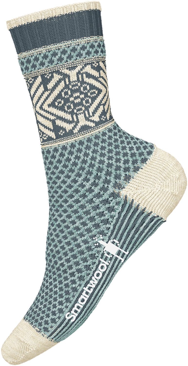 SMARTWOOL UNISEX EVERYDAY POPCORN SNOWFLAKE PATTERN CREW SOCKS 25, Color: FROSTY GREEN, Size: SMALL