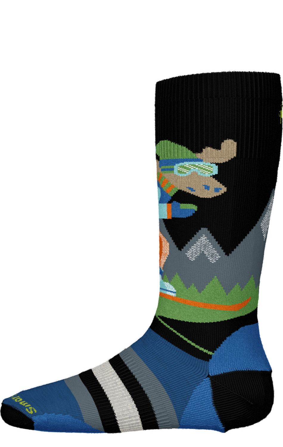 SMARTWOOL YOUTH WINTERSPORT FULL CUSHION MOUNTAIN MOOSE PATTERN OTC SOCKS 26, Color: BLACK, Size: XS
