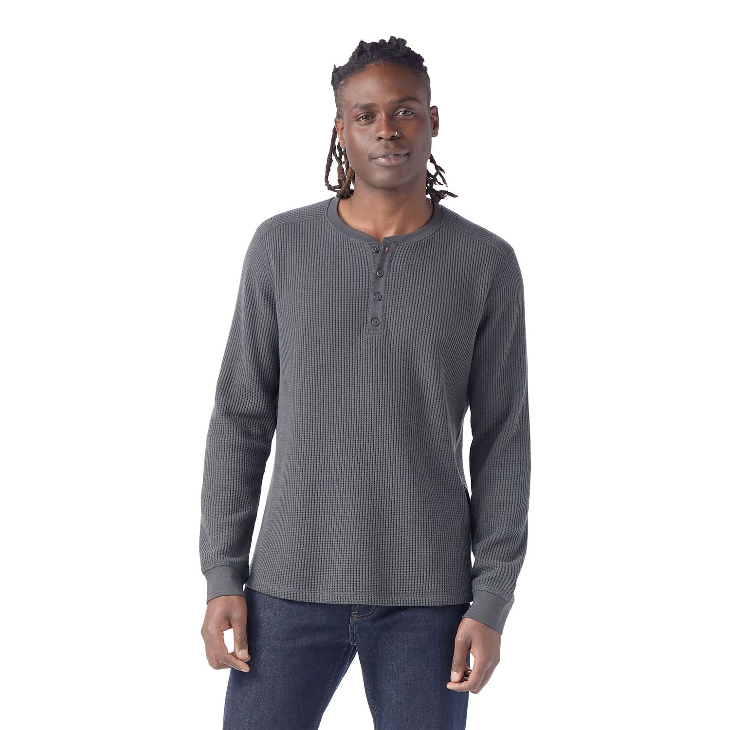 MAIN IMAGE OF SMARTWOOL MENS WAFFLE HENLEY LONG SLEEVE SHIRT IN CHARCOAL MEDIUM WITH UPF 40+ SUN PR…