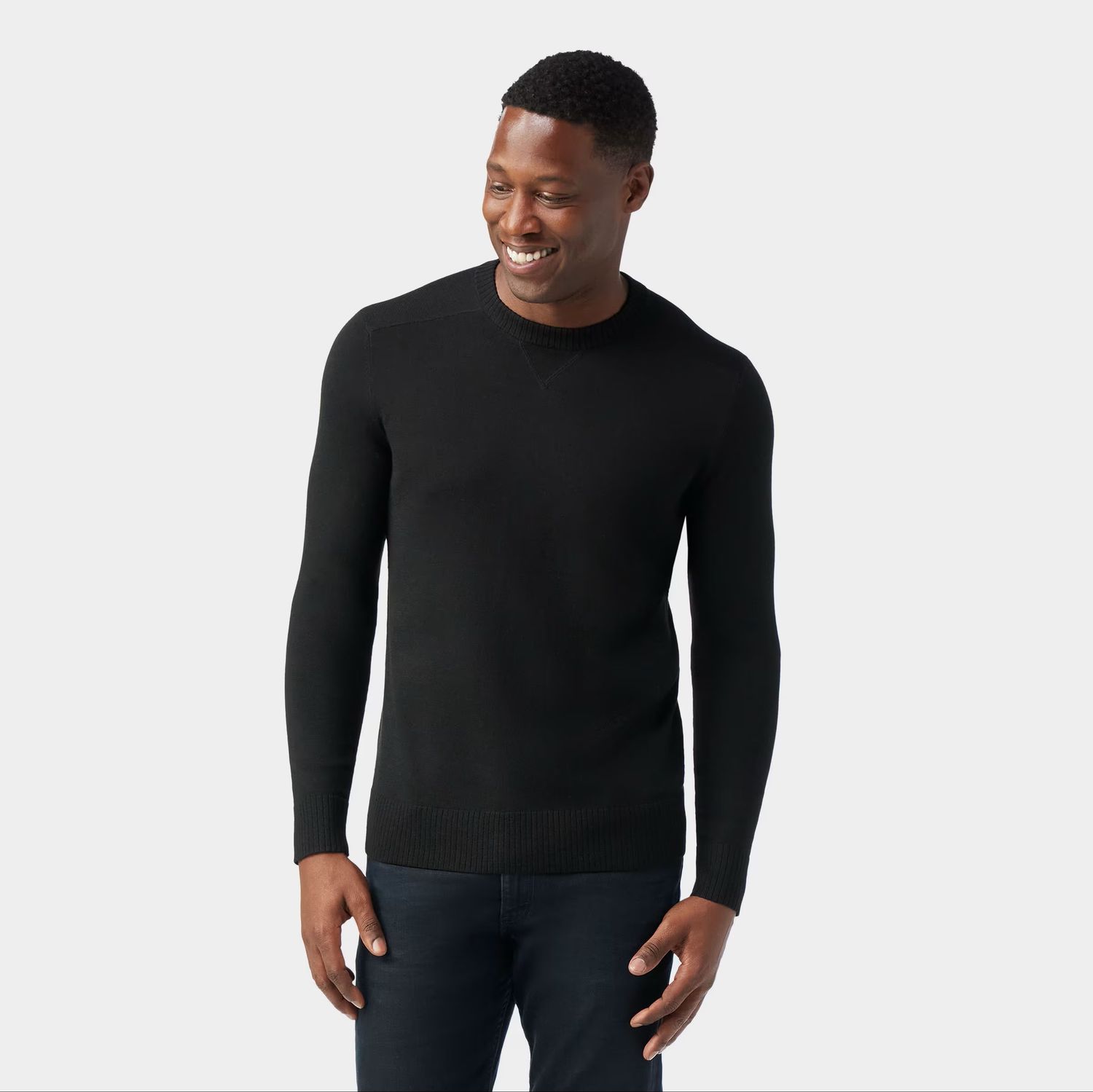 MAIN IMAGE OF SMARTWOOL MENS SPARWOOD CREW SWEATER IN BLACK MEDIUM WITH LIGHTWEIGHT MATERIAL AND ME…