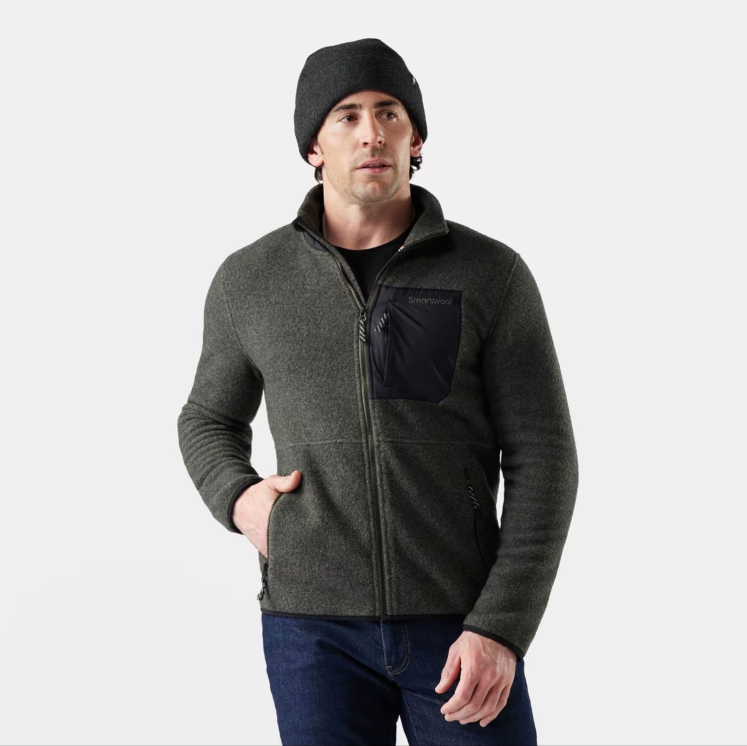 MAIN IMAGE OF SMARTWOOL MENS SECOND CUT FLEECE SWEATER IN WINTER MOSS MEDIUM WITH ODOR RESISTANCE A…