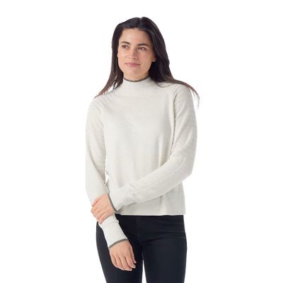FRONT VIEW OF SMARTWOOL WOMENS EDGEWOOD MOCK NECK SWEATER FEATURES MOCK TURTLENECK AND LIGHTWEIGHT …