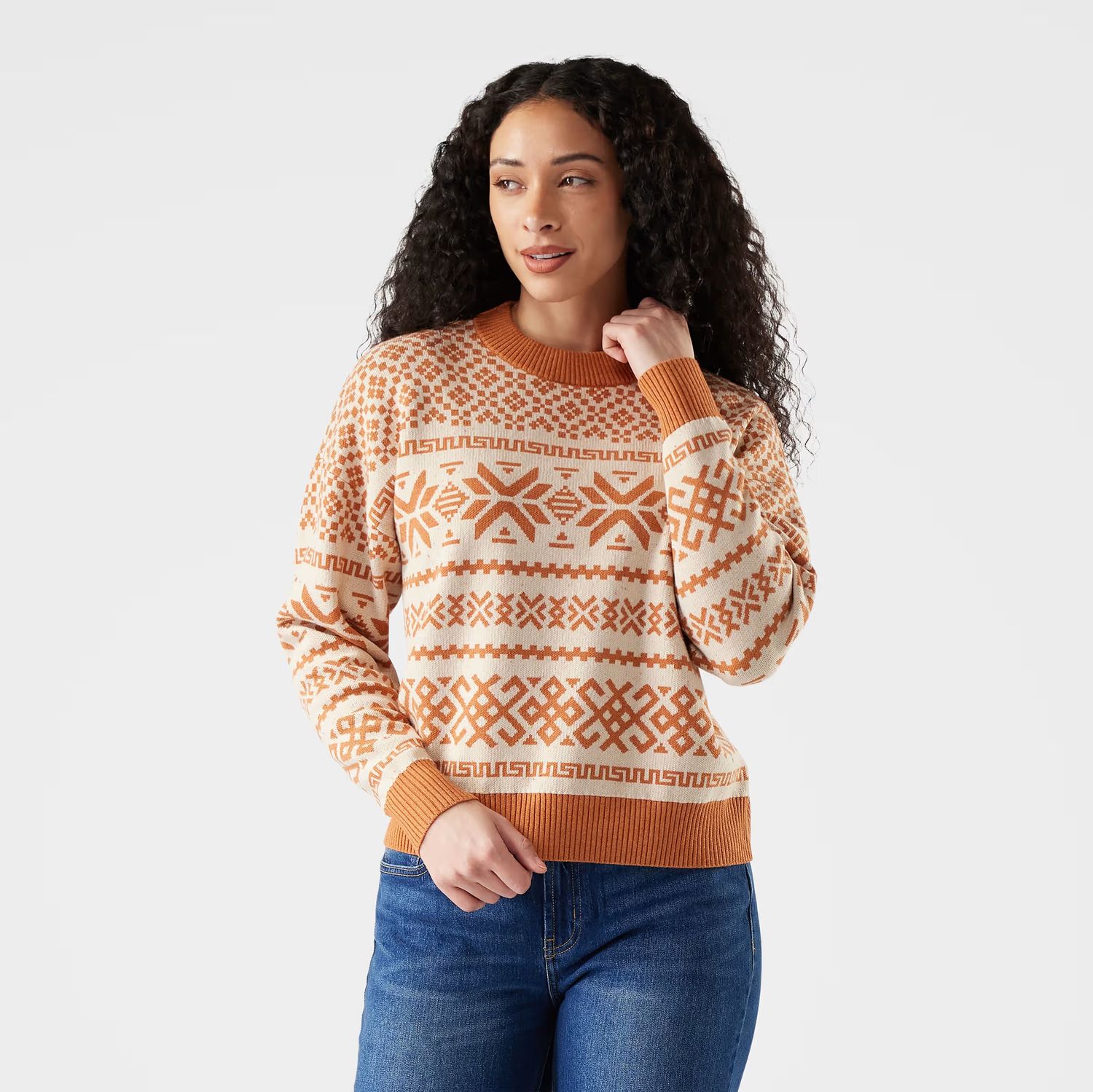 MAIN IMAGE OF SMARTWOOL WOMENS EDGEWOOD HERITAGE CREW SWEATER IN TERRACOTTA SMALL WITH LIGHTWEIGHT …