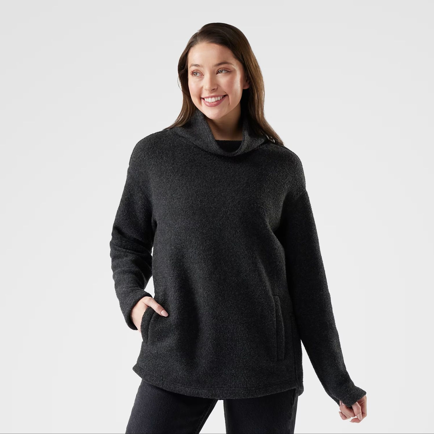 MAIN IMAGE OF SMARTWOOL WOMENS SECOND CUT FLEECE PULLOVER SWEATER IN CHARCOAL SMALL WITH RELAXED FI…