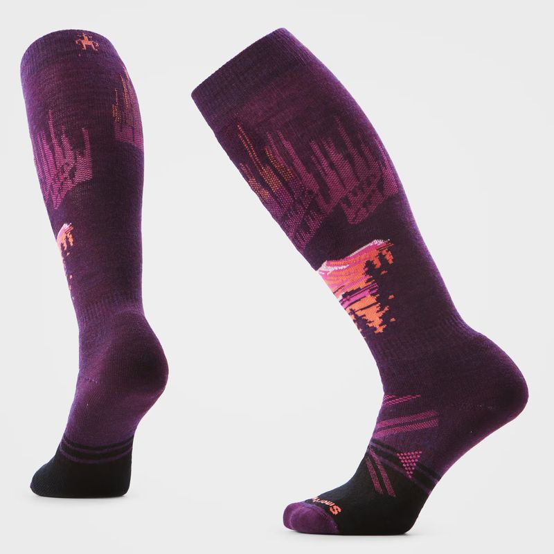 FRONT VIEW OF SMARTWOOL WOMENS SKI FULL CUSHION ALPINE AURORAS OTC SOCKS FEATURES WARM MERINO WOOL …