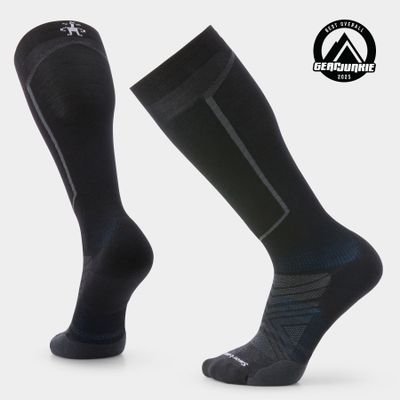 FRONT VIEW OF SMARTWOOL MENS SKI TARGETED CUSHION OTC SOCKS FEATURES ADDED BREATHABILITY AND TARGET…