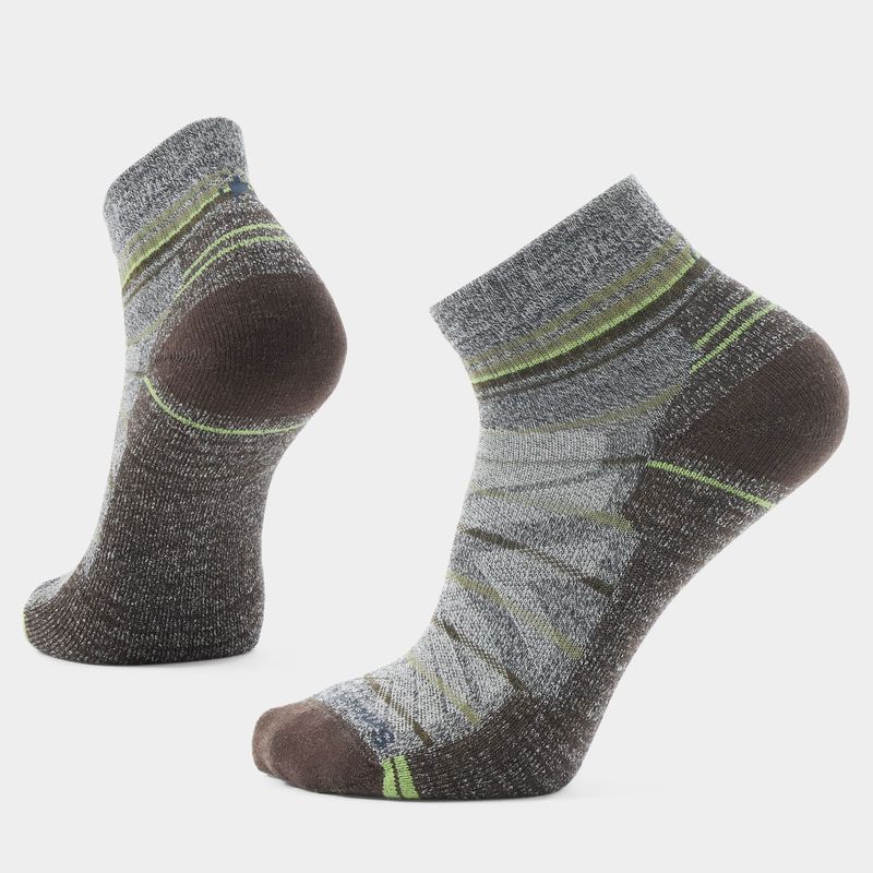 FRONT VIEW OF SMARTWOOL MENS HIKE LIGHT CUSHION PATTERN ANKLE SOCKS FEATURES IMPROVED BREATHABILITY…