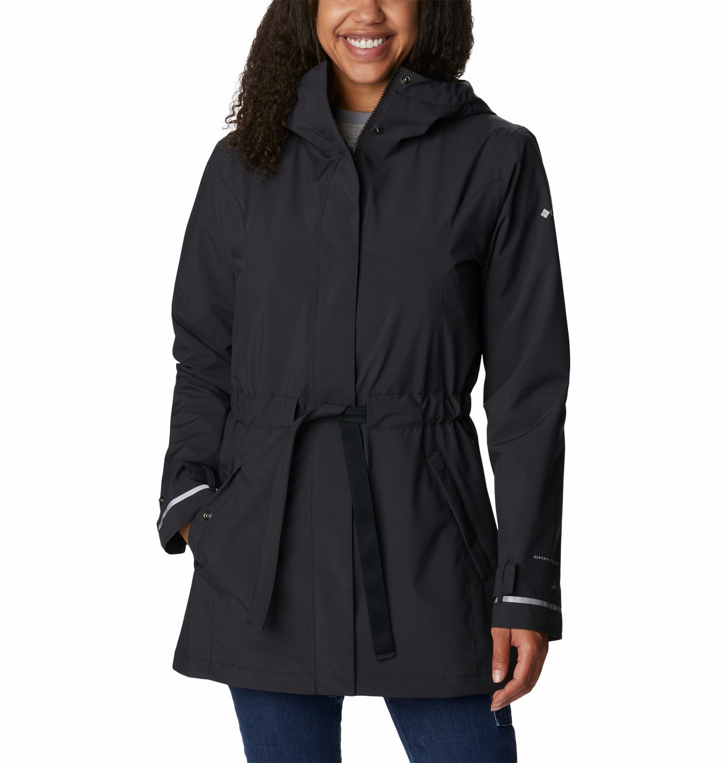 COLUMBIA WOMENS HERE AND THERE TRENCH II RAIN JACKET 24, Color: BLACK, Size: XS