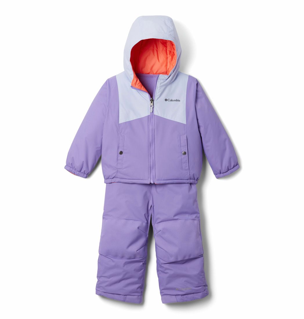 COLUMBIA YOUTH GIRLS DOUBLE FLAKE II SET ONE PIECE OUTFIT 25, Color: PAISLEY PURPLE/SNOWDRIFT/HOT CORAL, Size: 2T