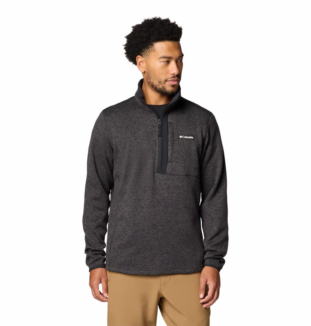 COLUMBIA MENS SWEATER WEATHER™ HALF ZIP SWEATER 25, Color: BLACK HEATHER, Size: SMALL