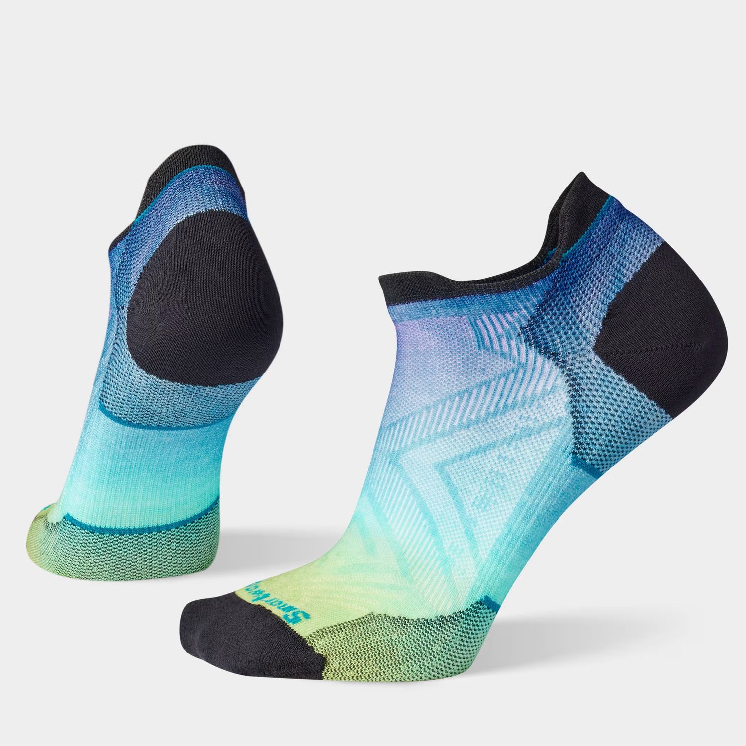 MAIN IMAGE OF SMARTWOOL WOMENS RUN ZERO CUSHION OMBRE PRINT LOW ANKLE SOCKS IN CAPRI MEDIUM WITH PE…