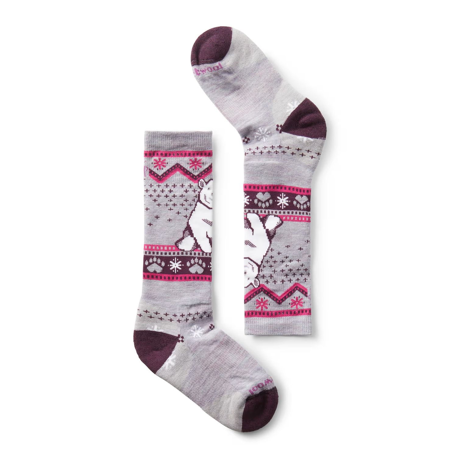 MAIN IMAGE OF SMARTWOOL YOUTH WINTERSPORT FULL CUSHION POLAR BEAR PATTERN OTC SOCKS IN PURPLE ECLIP…