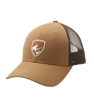 FRONT VIEW OF KUHL MENS THE LAWLESS TRUCKER CAP IN DARK KHAKI WITH BACK SNAP CLOSURE