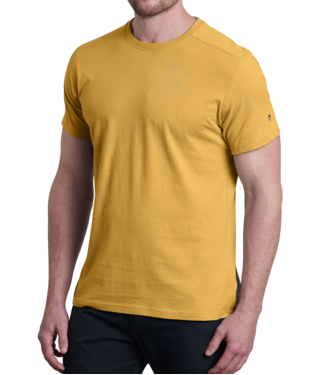 FRONT VIEW OF KUHL MENS BRAVADO SHORT SLEEVE SHIRT IN FOOLS GOLD WITH WILDFIBRE™ ORGANIC COTTON