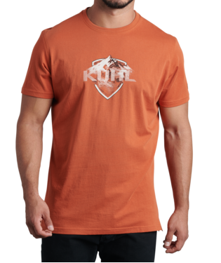 FRONT VIEW OF KUHL MENS BORN IN THE MOUNTAINS SHORT SLEEVE SHIRT IN RUST WITH WILDFIBRE™ COTTON