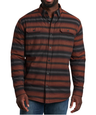 FRONT VIEW OF KUHL MENS JOYRYDR SHIRT-JAC LONG SLEEVE SHIRT IN HICKORY WITH NYLON LINED SLEEVES