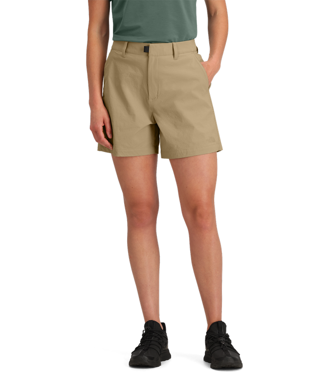 FRONT VIEW OF THE NORTH FACE WOMENS BASIN SHORT WITH BREATHABILITY AND WATER REPELLENCY