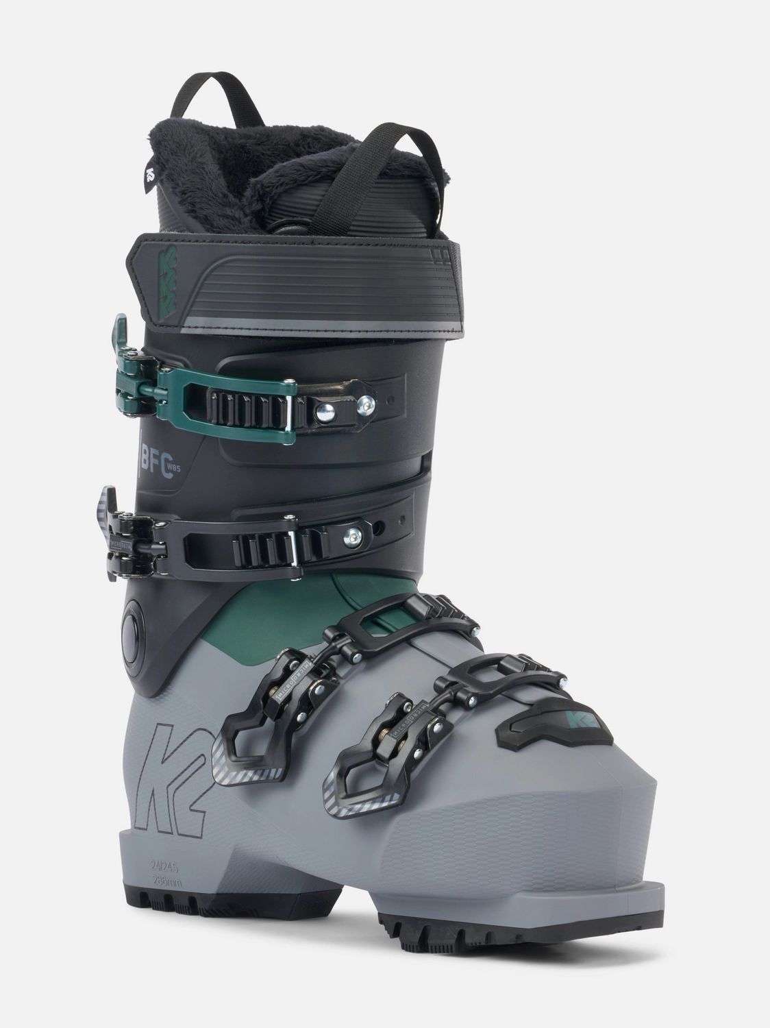 K2 WOMENS BFC 85 W DOWNHILL SKI BOOT 26, Color: BLACK/LIGHT GREY/DARK GREEN, Size: 24.5