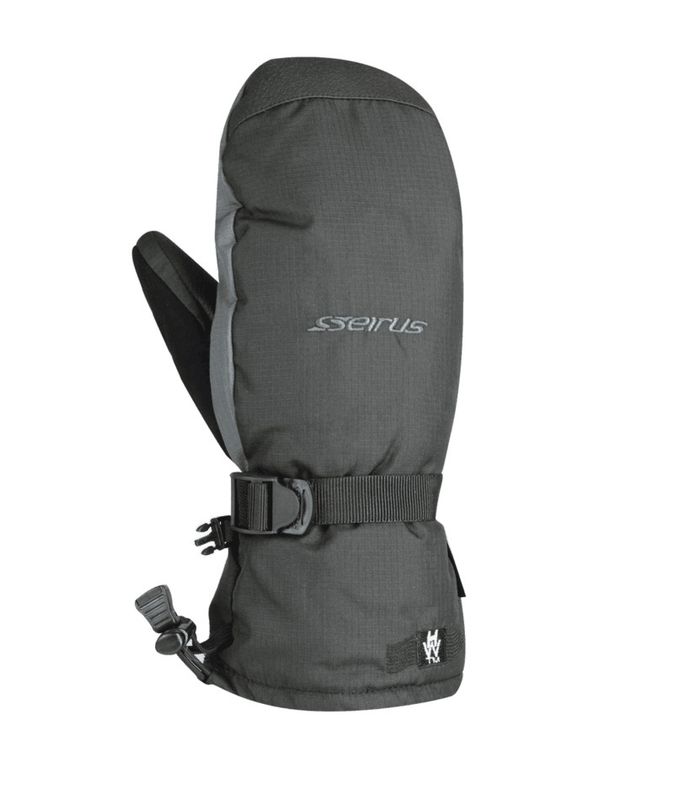 BACK OF HAND VIEW OF SEIRUS UNISEX HEATWAVE™ ACCEL™ MITTEN FEATURES WATERPROOF INSERT AND WARM 250G…