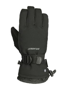 BACK OF HAND VIEW OF SEIRUS MENS HEATWAVE™ ZENITH™ GLOVE FEATURES WATERPROOF INSERT AND WARM HEATLO…