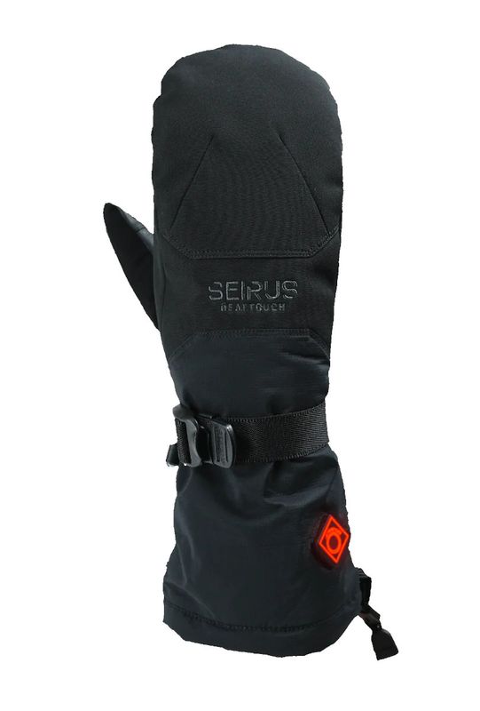 BACK OF HAND VIEW OF SEIRUS MENS HEAT TOUCH™ ST ATLAS™ MITTEN FEATURES HEATED RECHARGEABLE BATTERY …