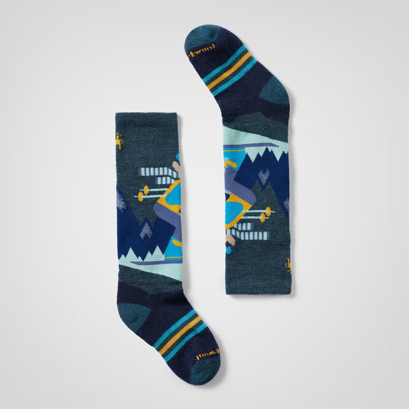 FRONT VIEW OF SMARTWOOL YOUTH WINTERSPORT FULL CUSHION MOUNTAIN MOOSE PATTERN OTC SOCKS FEATURES FU…