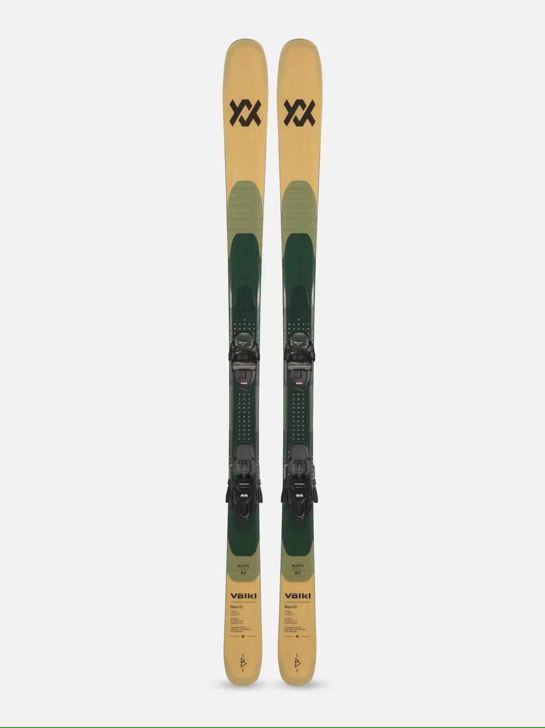 VOLKL MENS BLAZE 82 W/+VMOTION 10 GW DOWNHILL SKIS 25, Color: BEIGE/LIGHT GREEN/DARK GREEN, Size: 159