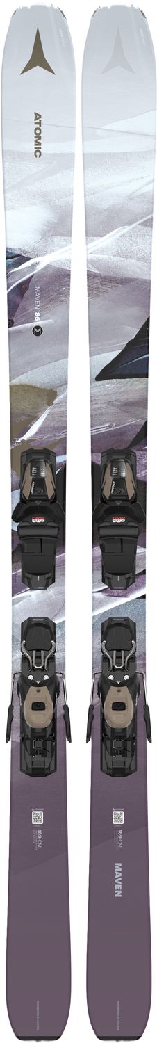 ATOMIC WOMENS N MAVEN 86 + M10 GW DOWNHILL SKIS 25, Color: WHITE/LAVENDER, Size: 147