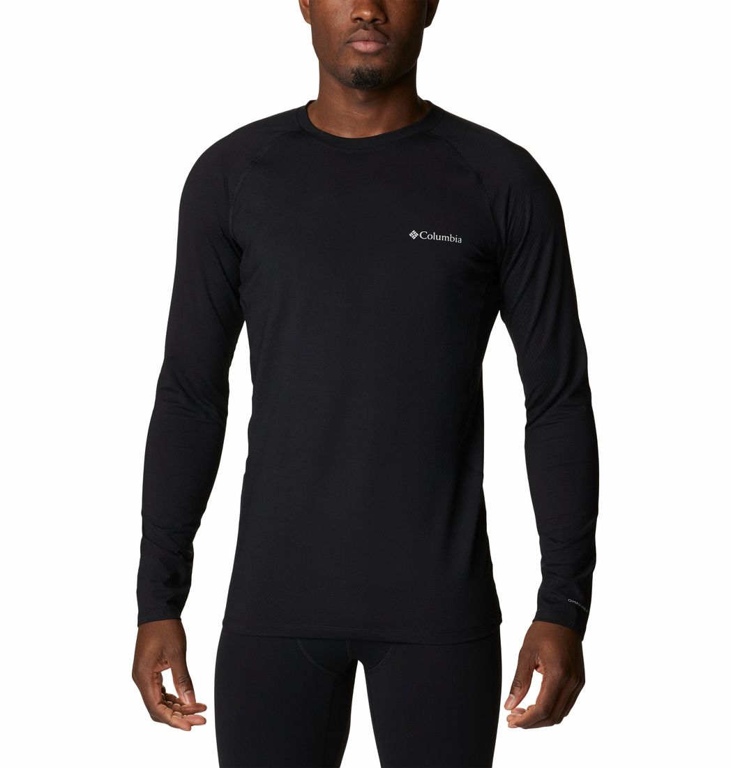 COLUMBIA MENS OMNI-HEAT INFINITY KNIT LONG SLEEVE CREW BASELAYER TOP 26, Color: BLACK, Size: SMALL