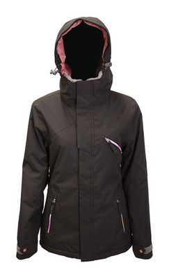 FRONT VIEW OF TURBINE WOMENS ELEVATION WINTER JACKET FEATURES LARGE SKI PASS POCKET AND DURABLE WAT…