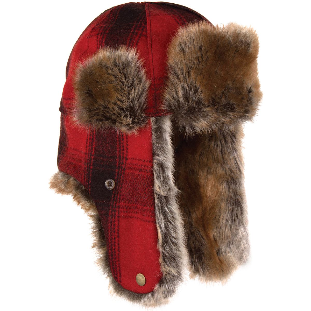 MAIN IMAGE OF STORMY KROMER UNISEX NORTHWOODS TRAPPER WINTER HAT IN RED/BLACK PLAID MEDIUM WITH PLU…