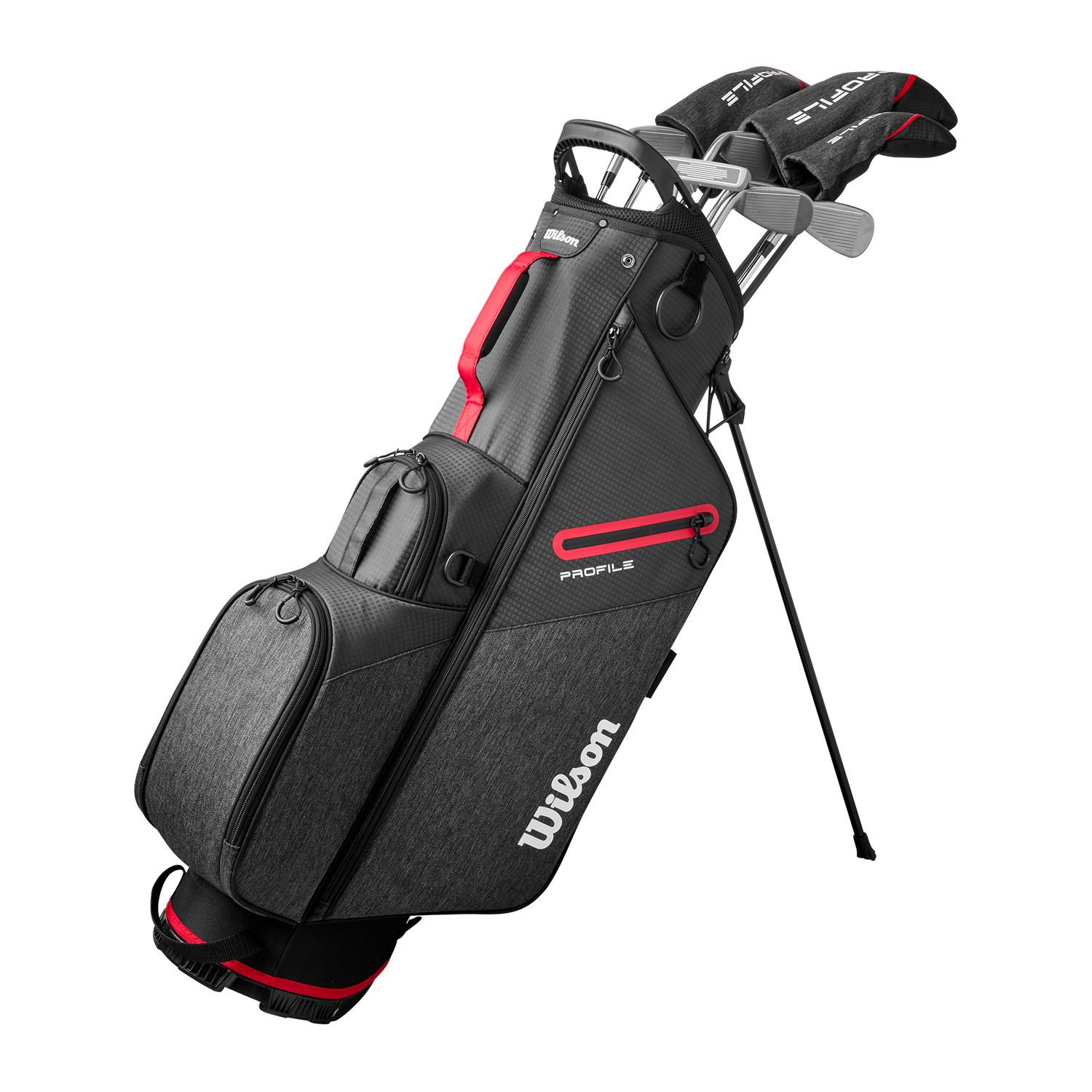 WILSON 11-PIECE PROFILE SET STAND BAG BOX SET, Hand: RIGHT, Shaft: REGULAR STEEL, Color: BLACK/RED/SILVER