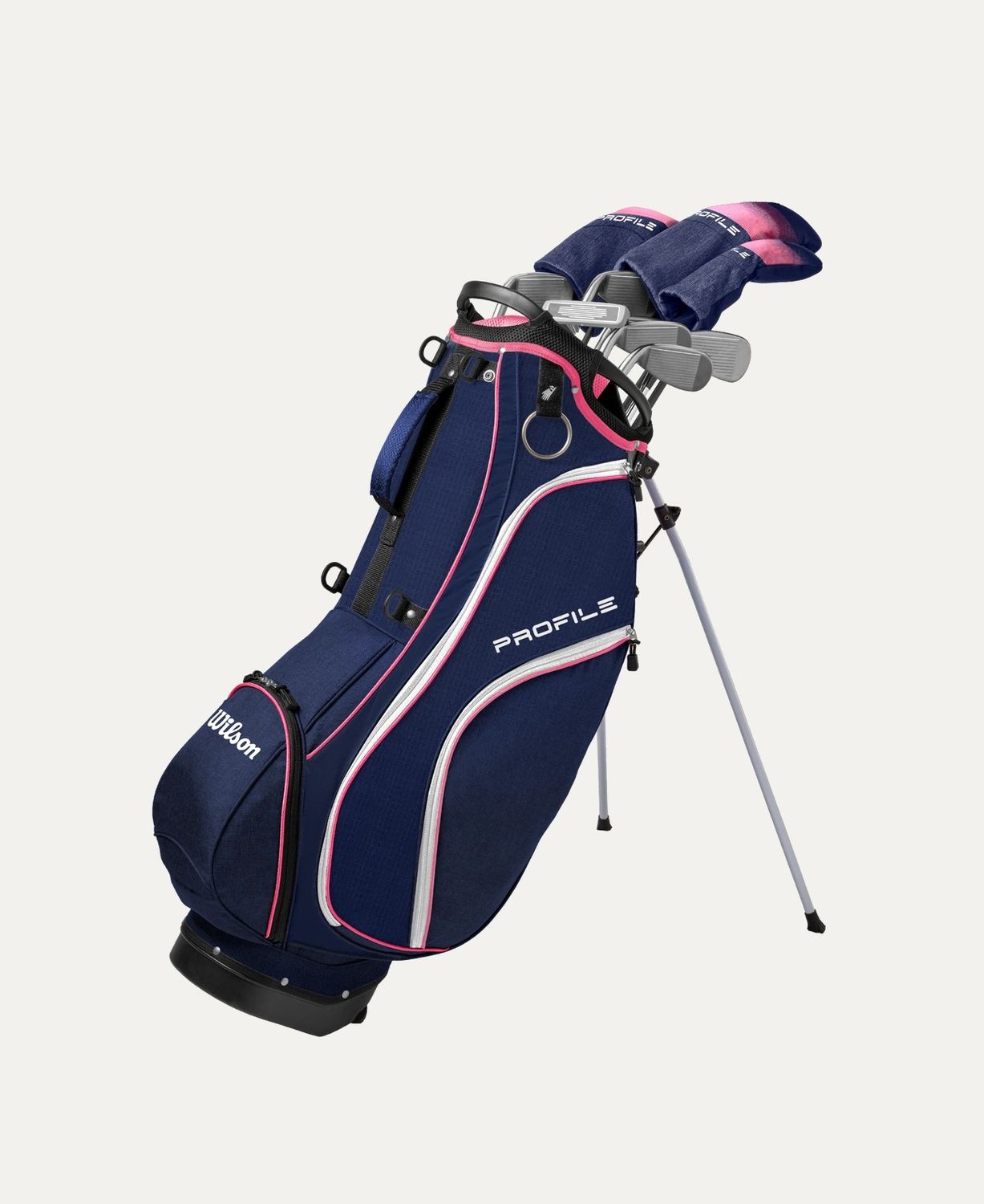 WILSON WOMENS 11-PIECE PROFILE SET STAND BAG BOX SET, Hand: RIGHT, Shaft: LADIES GRAPHITE, Color: NAVY/ROSE GOLD/SILVER