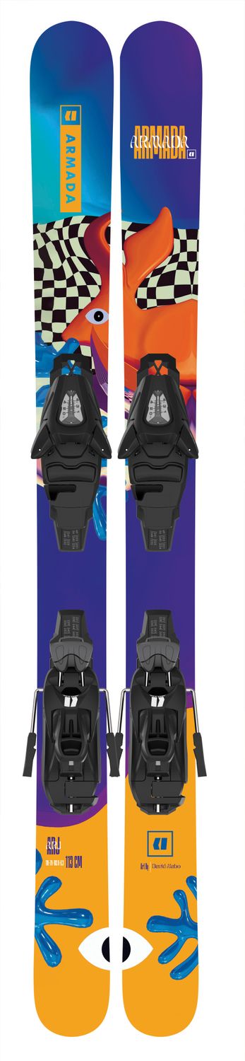 ARMADA YOUTH ARJ R + C5 DOWNHILL SKIS 24, Color: PURPLE/ORANGE/LIGHT BLUE, Size: 123