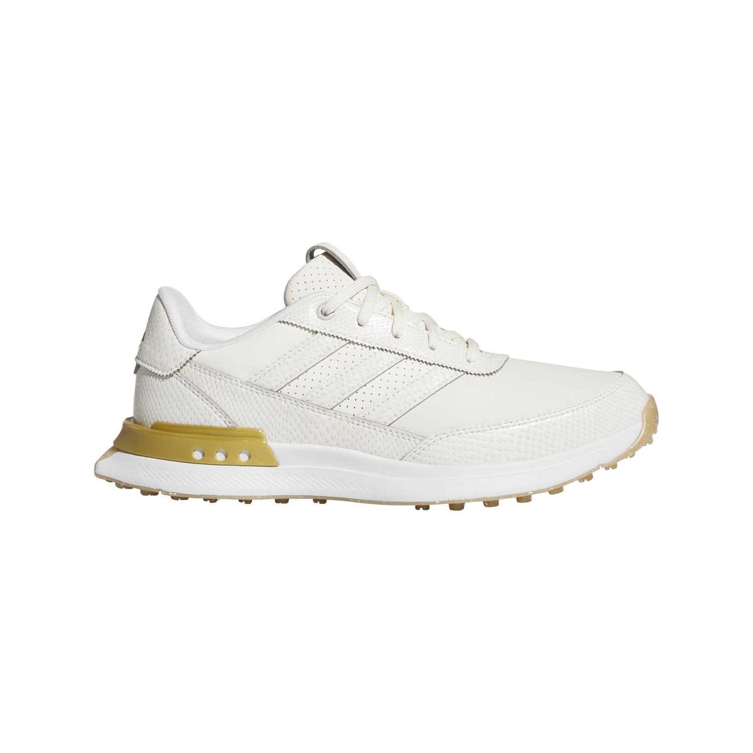 ADIDAS WOMENS S2G SPIKELESS LEATHER GOLF SHOES 25, Color: OFF WHITE/GOLD METALLIC/GUM, Size: 6