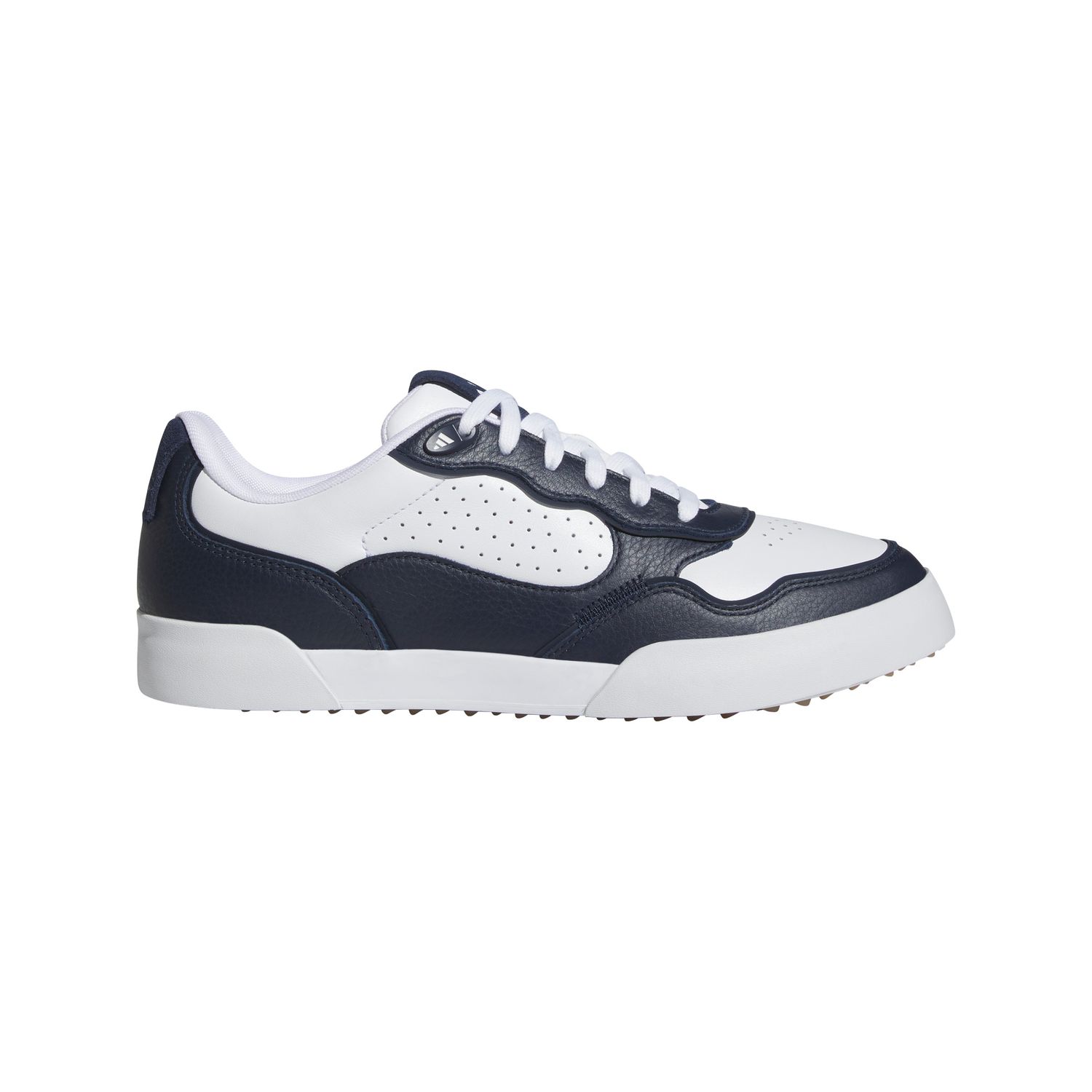 ADIDAS MENS RETROCROSS SPIKELESS GOLF SHOES, Color: CLOUD WHITE/COLLEGIATE NAVY/GUM, Size: 10