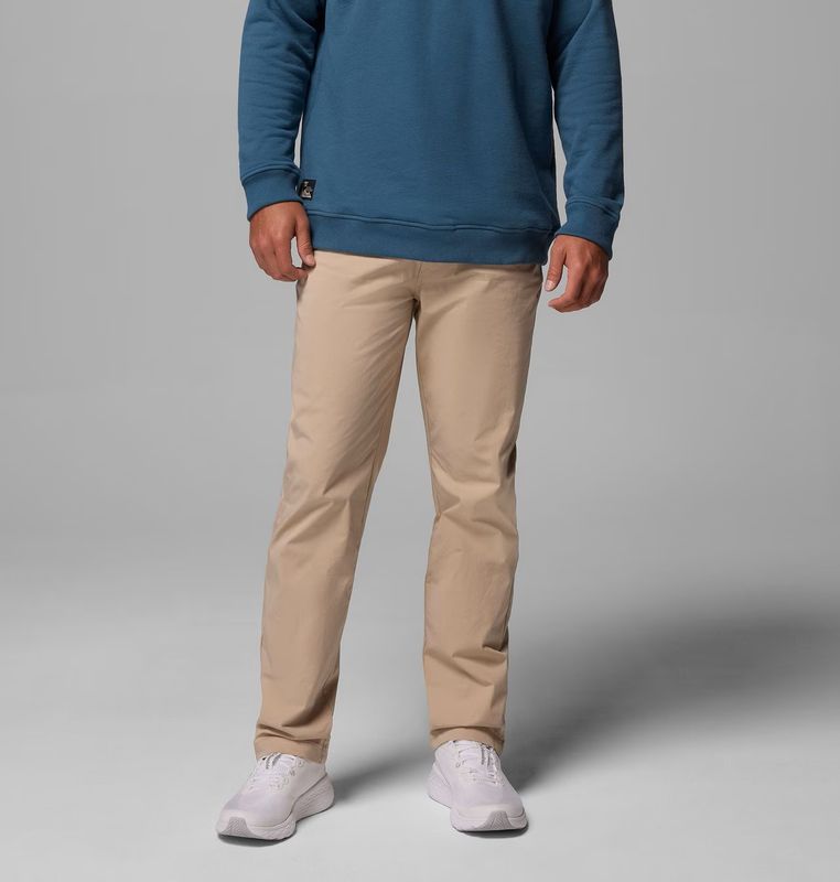 FRONT VIEW OF COLUMBIA MENS ROC™ 5 POCKET PANT FEATURES COMFORT STRETCH WAISTBAND AND ZIPPERED SECU…