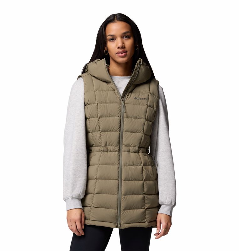 FRONT VIEW OF COLUMBIA WOMENS ARDENWOOD™ MID DOWN VEST FEATURES WATER REPELLENCY AND DOWN INSULATIO…