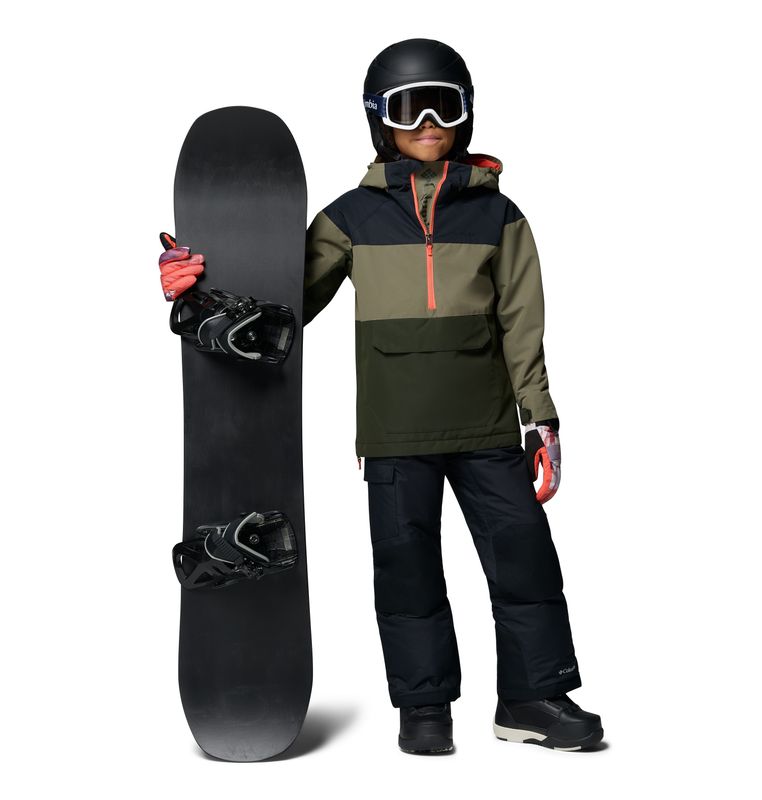 SKI OUTFIT VIEW OF COLUMBIA YOUTH CORESHOT™ ANORAK WINTER JACKET FEATURES BREATHABLE WATERPROOFING …